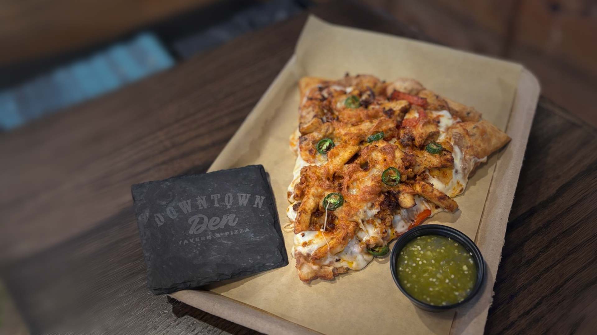 May pizza of the month is chicken, chorizo, jalapenos and red peppers, served with homemade green salsa—bold, zesty fajita pizza flavor. May pizza of the month is chicken, chorizo, jalapenos and red peppers, served with homemade green salsa—bold, zesty fajita pizza flavor.